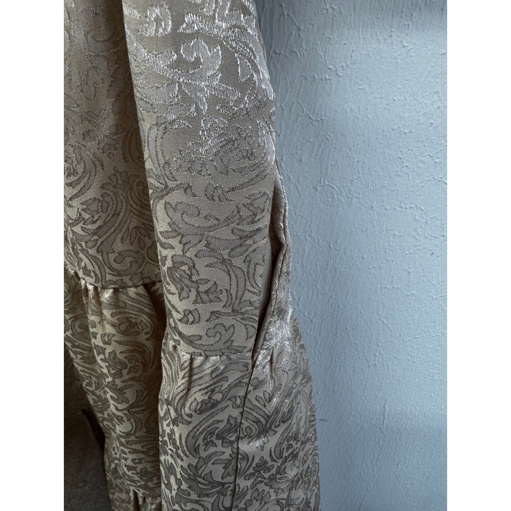THML Champagne Damask Tiered Puff Sleeve Dress Pockets HOCO Wedding Guest S - Picture 7 of 16